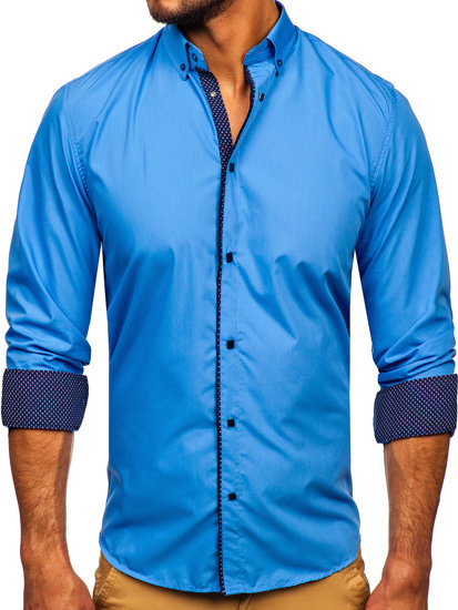 Camicia elegante a manica lunga da uomo azzurra Bolf 7724-1