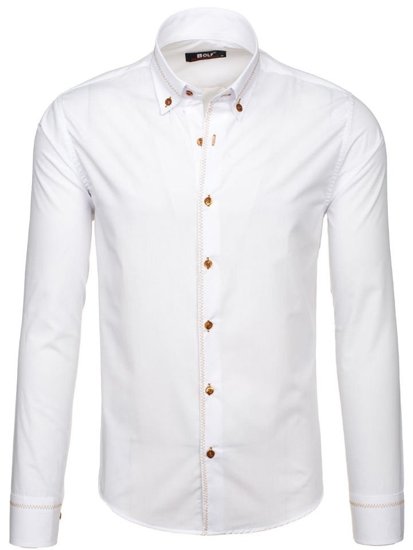 Camicia elegante a manica lunga da uomo bianca Bolf 6964