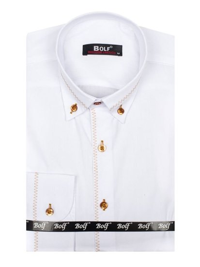 Camicia elegante a manica lunga da uomo bianca Bolf 6964