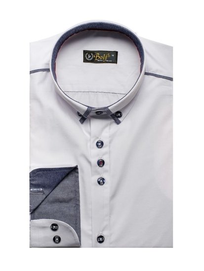 Camicia elegante a manica lunga da uomo bianca Bolf 8821