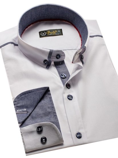 Camicia elegante a manica lunga da uomo bianca Bolf 8821