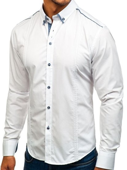 Camicia elegante a manica lunga da uomo bianca Bolf 8821