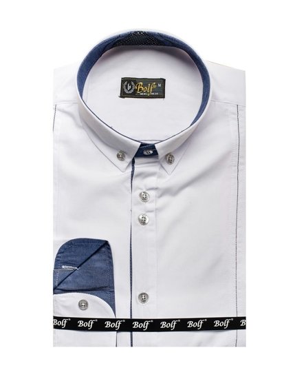 Camicia elegante a manica lunga da uomo bianca Bolf 8822