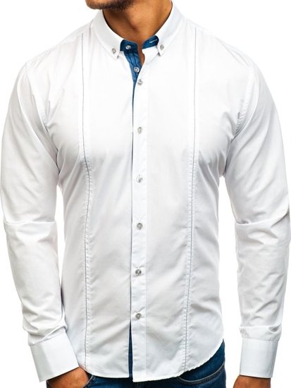 Camicia elegante a manica lunga da uomo bianca Bolf 8822