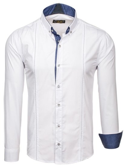 Camicia elegante a manica lunga da uomo bianca Bolf 8822