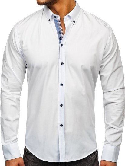 Camicia elegante a manica lunga da uomo bianco Bolf 8838-1