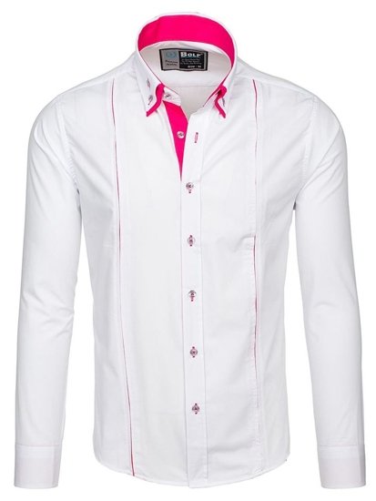 Camicia elegante a manica lunga da uomo bianco-rosa Bolf 4744