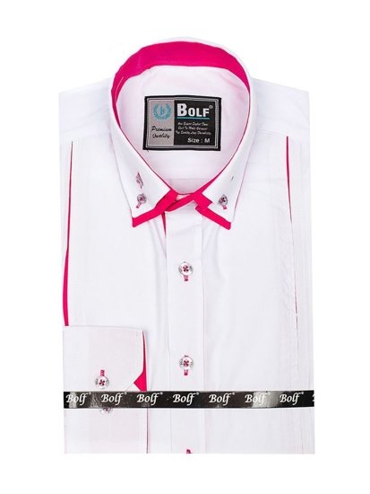 Camicia elegante a manica lunga da uomo bianco-rosa Bolf 4744