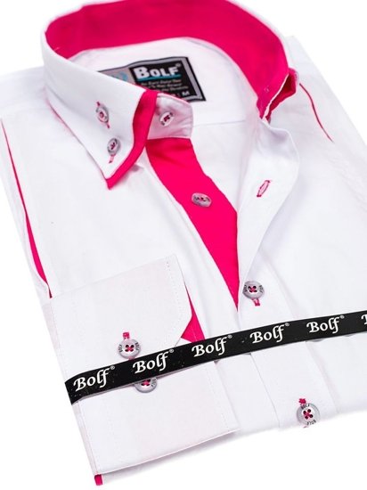 Camicia elegante a manica lunga da uomo bianco-rosa Bolf 4744