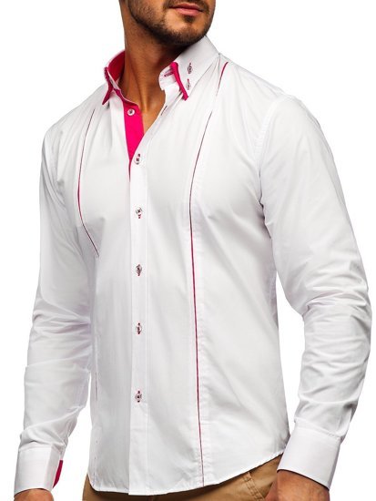 Camicia elegante a manica lunga da uomo bianco-rosa Bolf 4744