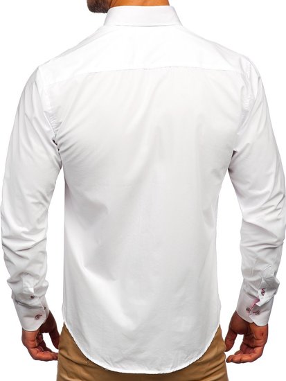 Camicia elegante a manica lunga da uomo bianco-rosa Bolf 4744