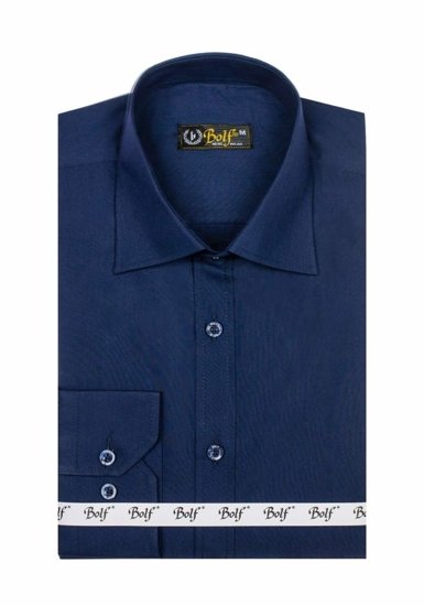 Camicia elegante a manica lunga da uomo blu Bolf 1703