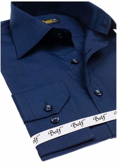 Camicia elegante a manica lunga da uomo blu Bolf 1703