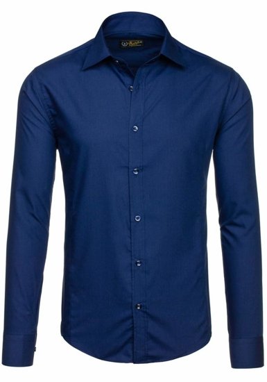 Camicia elegante a manica lunga da uomo blu Bolf 1703