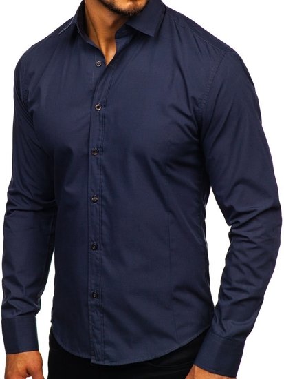 Camicia elegante a manica lunga da uomo blu Bolf 1703