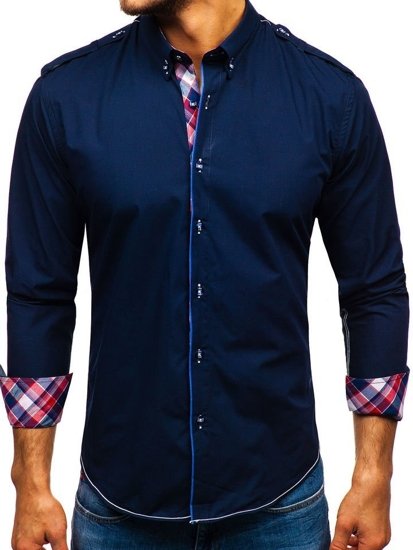 Camicia elegante a manica lunga da uomo blu Bolf 1758