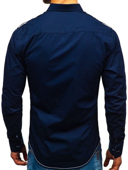 Camicia elegante a manica lunga da uomo blu Bolf 1758