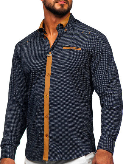 Camicia elegante a manica lunga da uomo blu Bolf 19603