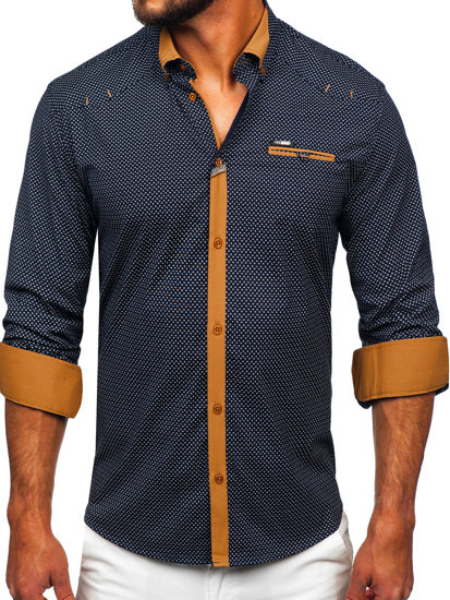 Camicia elegante a manica lunga da uomo blu Bolf 19603