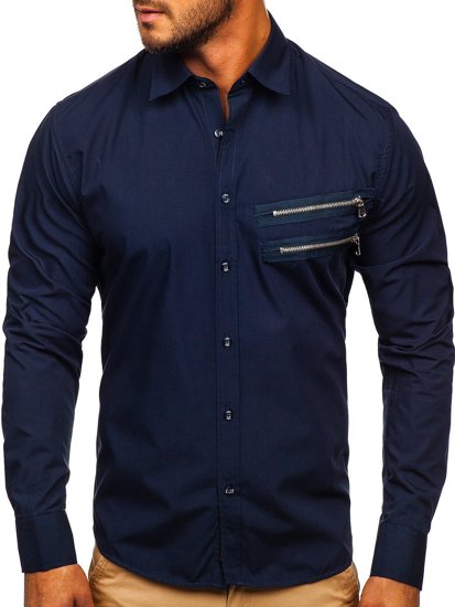 Camicia elegante a manica lunga da uomo blu Bolf 20703