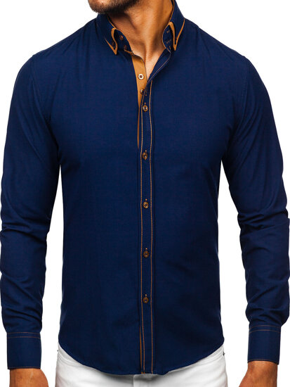 Camicia elegante a manica lunga da uomo blu Bolf 3703