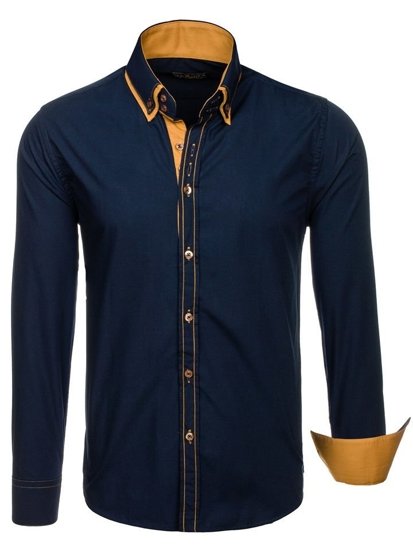 Camicia elegante a manica lunga da uomo blu Bolf 3703