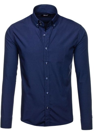 Camicia elegante a manica lunga da uomo blu Bolf 5821-1