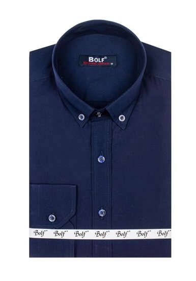 Camicia elegante a manica lunga da uomo blu Bolf 5821-1