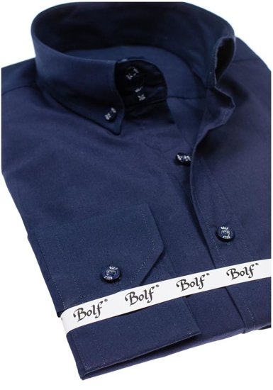 Camicia elegante a manica lunga da uomo blu Bolf 5821-1