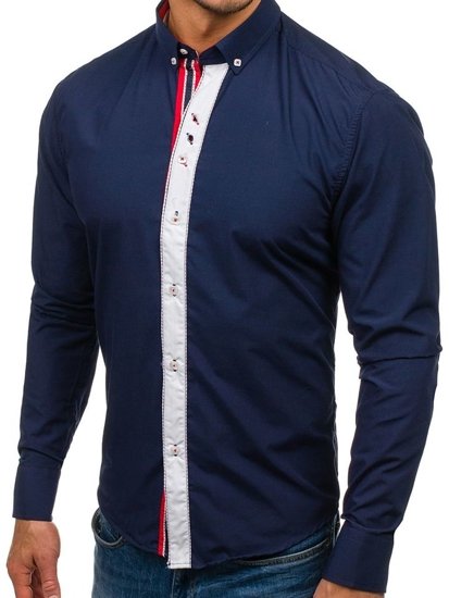 Camicia elegante a manica lunga da uomo blu Bolf 5827-1