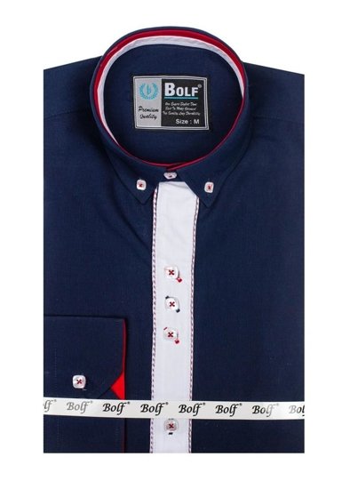 Camicia elegante a manica lunga da uomo blu Bolf 5827-1