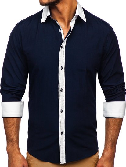 Camicia elegante a manica lunga da uomo blu Bolf 6882