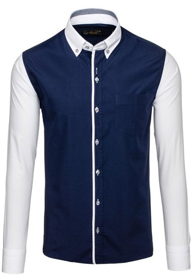 Camicia elegante a manica lunga da uomo blu Bolf 6919