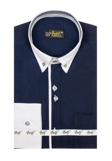 Camicia elegante a manica lunga da uomo blu Bolf 6919