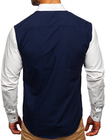 Camicia elegante a manica lunga da uomo blu Bolf 6919