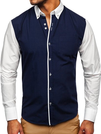 Camicia elegante a manica lunga da uomo blu Bolf 6919