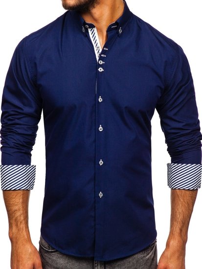 Camicia elegante a manica lunga da uomo blu scura Bolf 5796