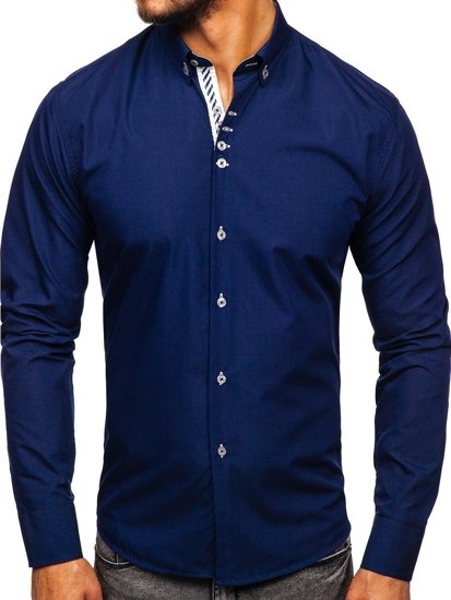 Camicia elegante a manica lunga da uomo blu scura Bolf 5796