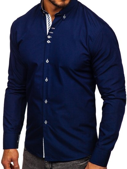 Camicia elegante a manica lunga da uomo blu scura Bolf 5796