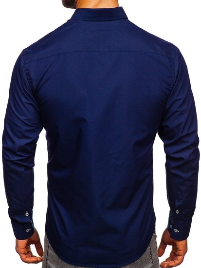 Camicia elegante a manica lunga da uomo blu scura Bolf 5796