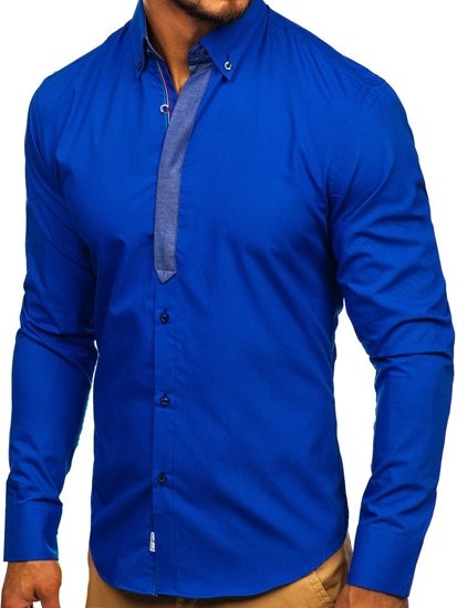 Camicia elegante a manica lunga da uomo bluette Bolf 3725