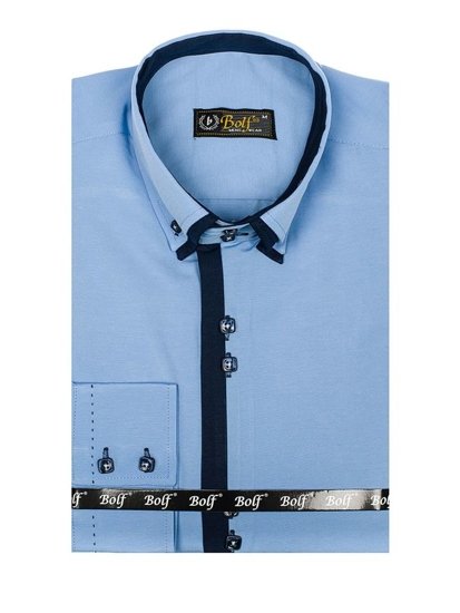 Camicia elegante a manica lunga da uomo celeste Bolf 1721-A