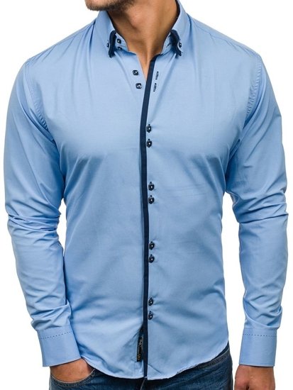 Camicia elegante a manica lunga da uomo celeste Bolf 1721-A