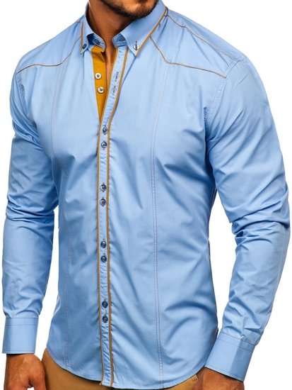 Camicia elegante a manica lunga da uomo celeste Bolf 4777