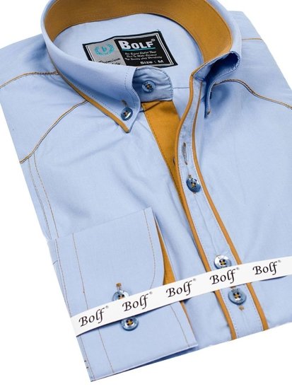 Camicia elegante a manica lunga da uomo celeste Bolf 4777