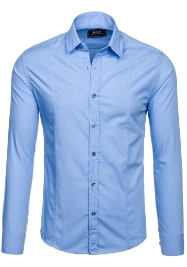 Camicia elegante a manica lunga da uomo celeste Bolf 6944