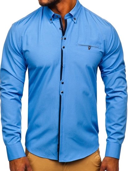 Camicia elegante a manica lunga da uomo celeste Bolf 7720