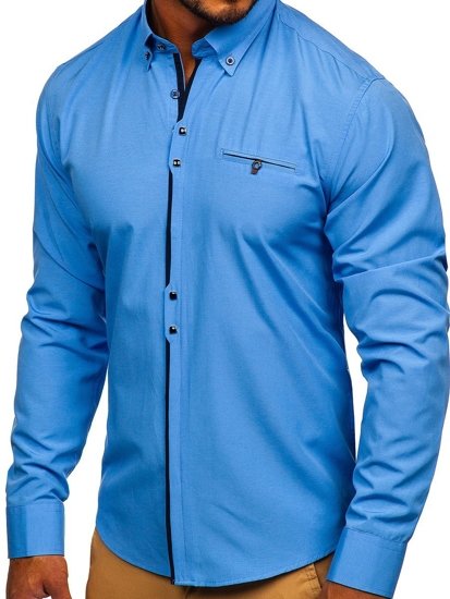 Camicia elegante a manica lunga da uomo celeste Bolf 7720