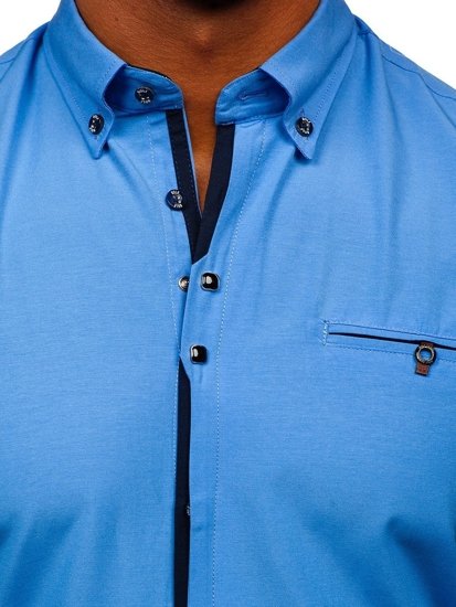 Camicia elegante a manica lunga da uomo celeste Bolf 7720