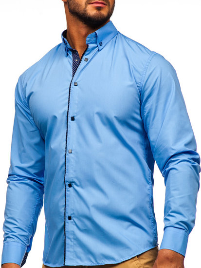 Camicia elegante a manica lunga da uomo celeste Bolf 7724-1